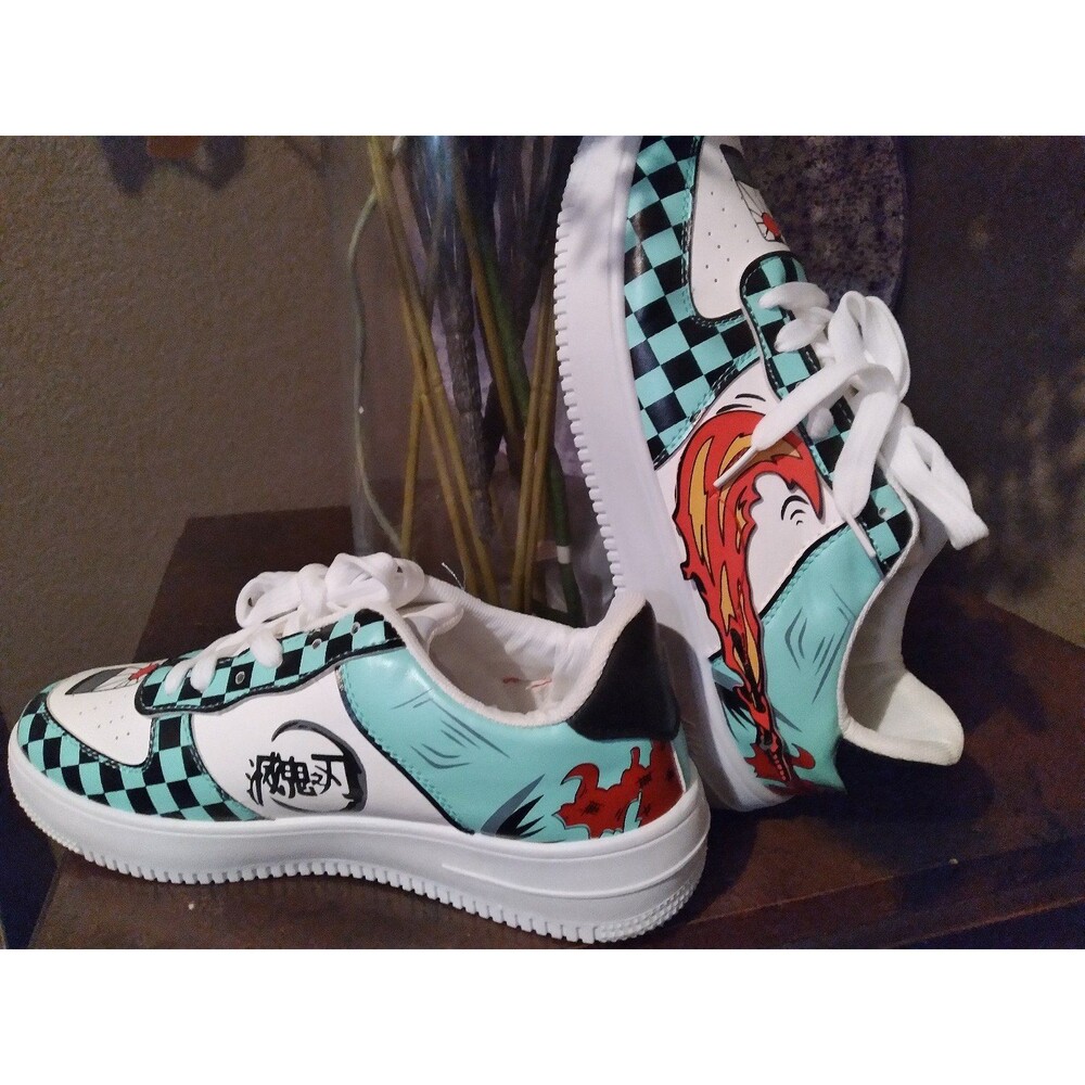 Demon Slayer Tanjiro Custom Anime Sneakers Teal Black White Low Top Shoes